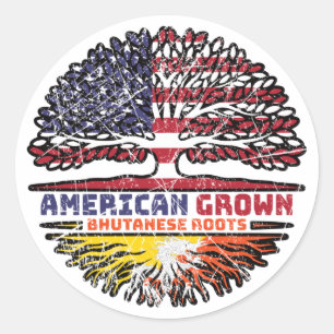 Bhutan Bhutanese American USA Tree Roots Flag Runder Aufkleber