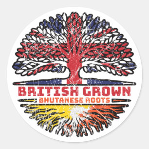 Bhutan Bhutanese Britische Tree Roots Flag Runder Aufkleber