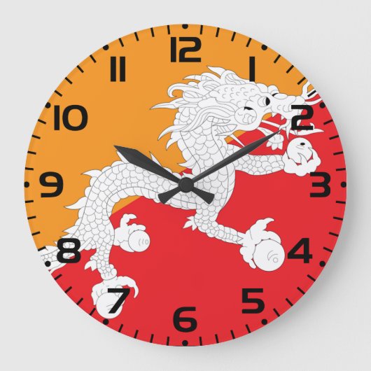 Bhutan Flag Design mit weißem Drachen Große Wanduhr (Vorderseite)