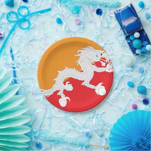Bhutan Flag Design mit weißem Drachen Pappteller (Party)