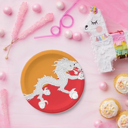 Bhutan Flag Design mit weißem Drachen Pappteller (Party)