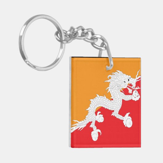 Bhutan Flag Design mit weißem Drachen Schlüsselanhänger (Vorderseite links)