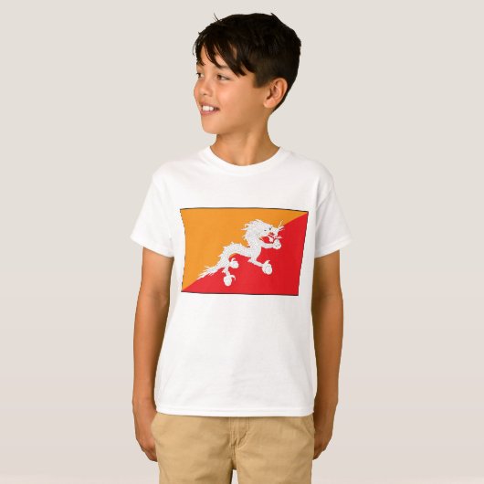 Bhutan Flag Design mit weißem Drachen T-Shirt (Vorne ganz)