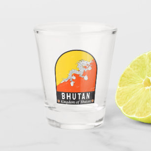 Bhutan Flag Emblem gestört Vintag Schnapsglas