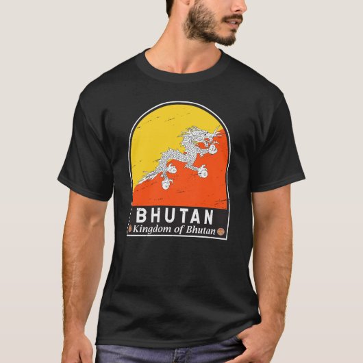 Bhutan Flag Emblem gestört Vintag T-Shirt (Vorderseite)