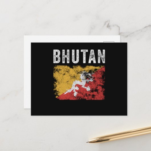 Bhutan Flag erschüttert - bhutanische Flagge Postkarte (Vorderseite/Rückseite Beispiel)