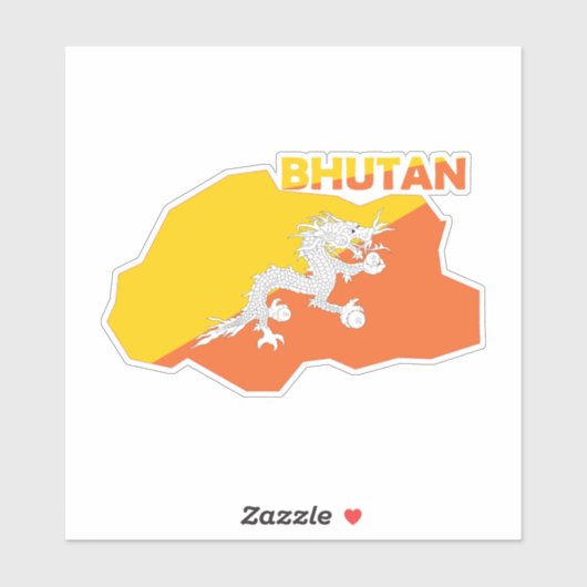 Bhutan Flag in der Landkarte Aufkleber (Blatt)
