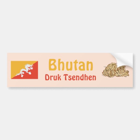 Bhutan Flag + Map Autoaufkleber (Vorne)