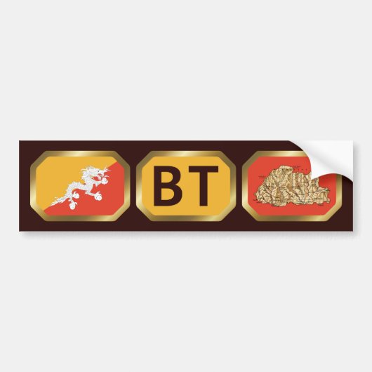 Bhutan Flag Map Code Autoaufkleber (Vorne)
