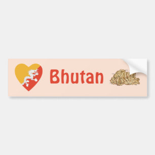 Bhutan-Flagge Herz + Karte Aufkleber Autoaufkleber