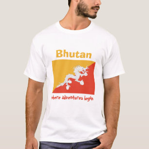 Bhutan-Flagge + Karte + Text-T - Shirt