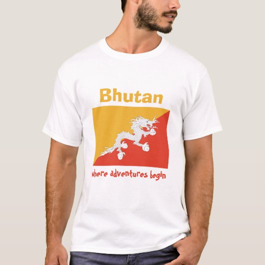 Bhutan-Flagge + Karte + Text-T - Shirt (Vorderseite)