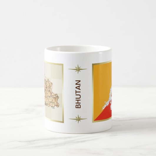Bhutan-Flagge + Karten-Tasse Kaffeetasse (Mittel)