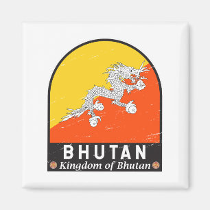 Bhutan-Flaggen-Emblem abgenutzt Vintage Magnet