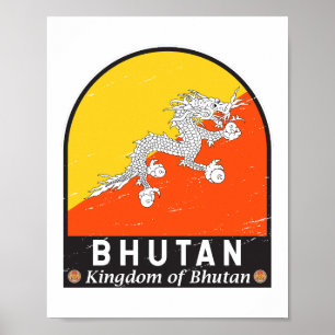 Bhutan-Flaggen-Emblem abgenutzt Vintage Poster