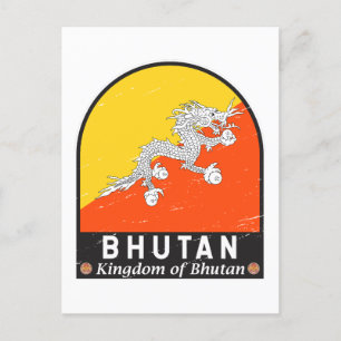 Bhutan-Flaggen-Emblem abgenutzt Vintage Postkarte