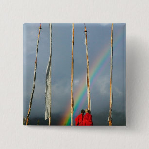 Bhutan, Gangtey Dorf, Regenbogen über zwei Button