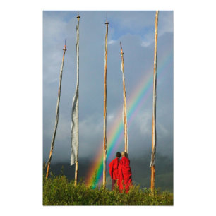 Bhutan, Gangtey Dorf, Regenbogen über zwei Fotodruck