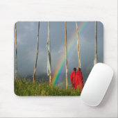 Bhutan, Gangtey Dorf, Regenbogen über zwei Mönche Mousepad (Mit Mouse)