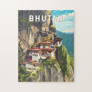 Bhutan Illustration Reise Kunst Vintage Puzzle