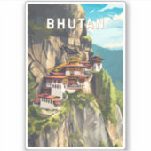 Bhutan Illustration Travel Art Vintag Aufkleber (Vorderseite)