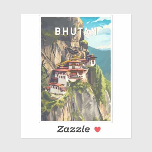 Bhutan Illustration Travel Art Vintag Aufkleber (Blatt)