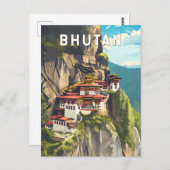 Bhutan Illustration Travel Art Vintag Postkarte (Vorne/Hinten)