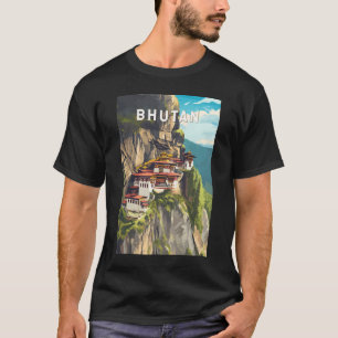 Bhutan Illustration Travel Art Vintag T-Shirt
