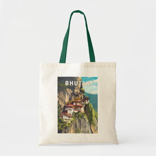 Bhutan Illustration Travel Art Vintag Tragetasche (Vorne)