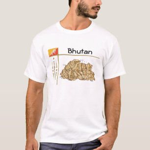 Bhutan Karte + Flagge + Titel T-Shirt
