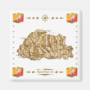 Bhutan Karte + Flaggen Magnet