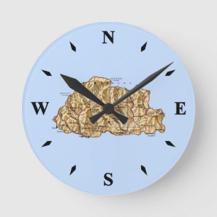 Bhutan Map Clock Runde Wanduhr
