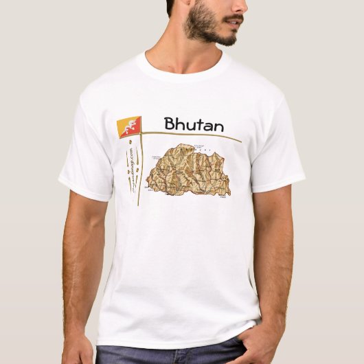 Bhutan Map + Flag + Titel T - Shirt (Vorderseite)