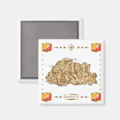 Bhutan Map + Flags Magnet (Vorderseite/Rückseite)