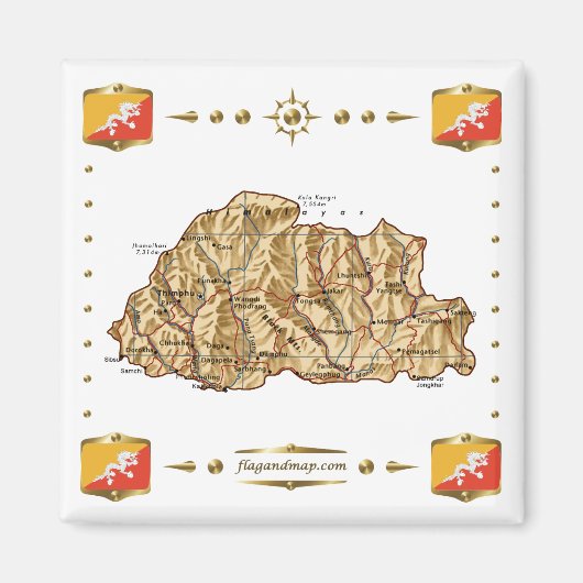 Bhutan Map + Flags Magnet (Vorne)