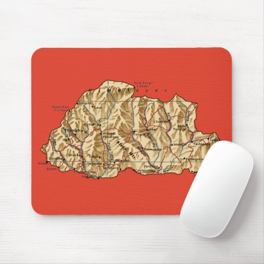 Bhutan Map Mousepad (Mit Mouse)