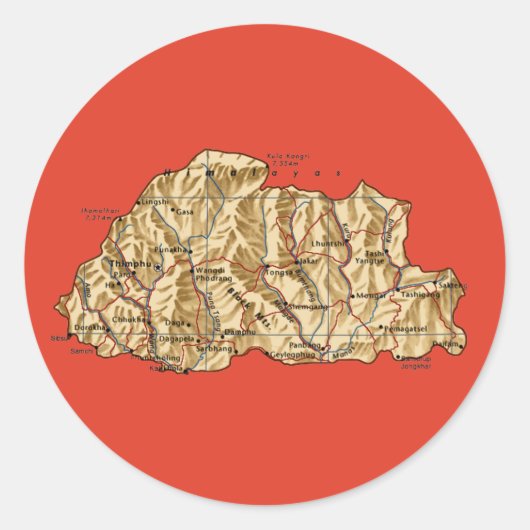 Bhutan Map Sticker (Vorderseite)