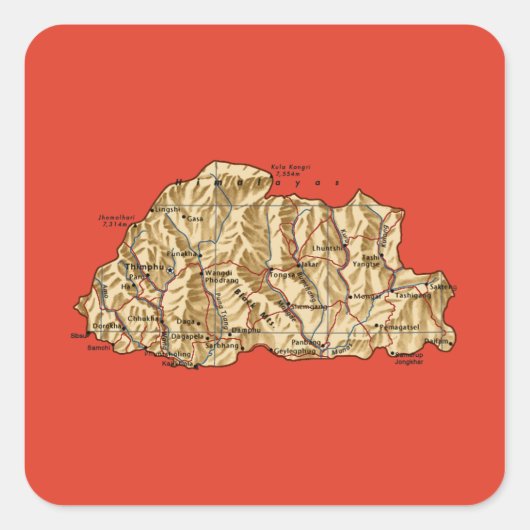Bhutan Map Sticker (Vorderseite)