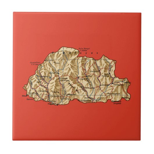 Bhutan Map Tile Fliese (Vorderseite)