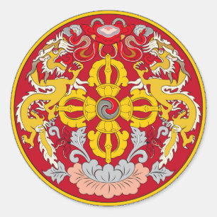 Bhutan-Wappen. Drachenmotiv Runder Aufkleber
