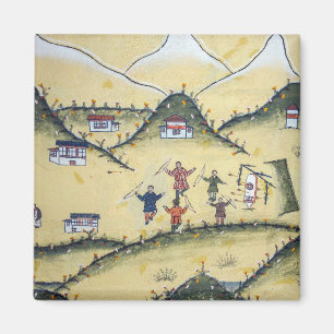Bhutanisches Haus mit Bogengemälden - Bhutan Magnet
