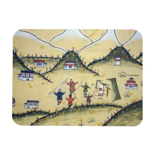 Bhutanisches Haus mit Bogengemälden - Bhutan Magnet (Horizontal)