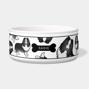 Bi-Black Cartoon Sheltie Hunde Muster & Name Napf