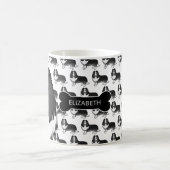 Bi-Black Cartoon Sheltie mit Dog Bone und Name Kaffeetasse (Mittel)