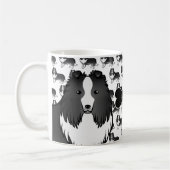 Bi-Black Cartoon Sheltie mit Dog Bone und Name Kaffeetasse (Links)
