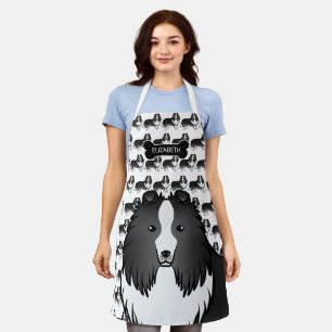 Bi-Black Cartoon Sheltie mit Dog Bone und Name Schürze