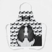 Bi-Black Cartoon Sheltie mit Dog Bone und Name Schürze (Vorderseite)