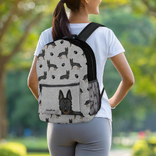 Bi-Black Deutscher Schäferhund Muster mit Namen Gr Bedruckter Rucksack