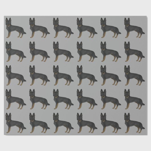 Bi-Black German Shepherd Cartoon Dog Pattern Grau Geschenkpapier (Flach)