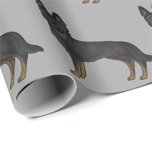 Bi-Black German Shepherd Cartoon Dog Pattern Grau Geschenkpapier (Rolleneckpunkt)